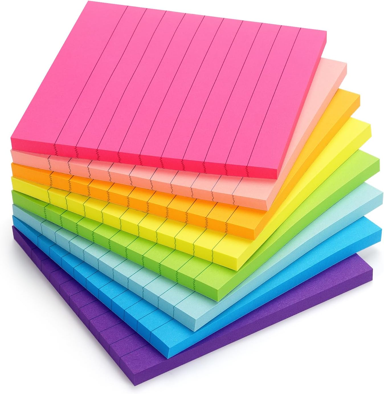 Eastern Wolf 8 Pads Lined Sticky Notes 4x4 Sticky Notes with Lines Self-Stick Note Pads 8 Bright Multi Colors, 50 Sheet/Pad