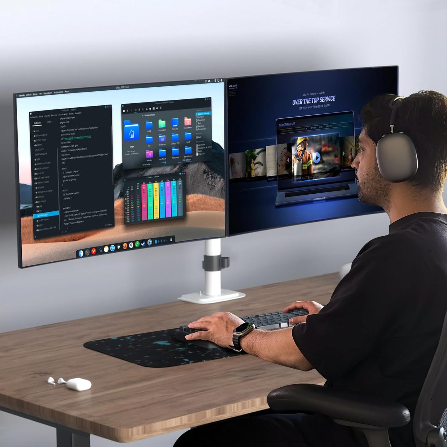 Suptek Dual Monitor Desk Mount, Adjustable Dual Monitor Arm for 2 Monitor Screens up to 38 inch, Extra Tall 15.75" Pole Monitor Stand for Desk, Holds up to 22 lbs,White(MD9442MW)