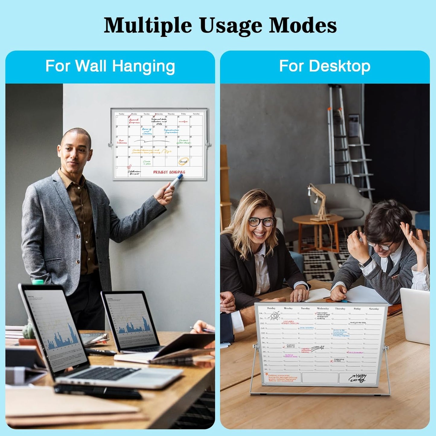White Board Dry Erase Calendar Planner, Weekly Monthly Magnetic Schedule-Board with Time Slots, Portable Double-Sided Desktop Whiteboard with Stand for Planning, Memo, to Do List 16"×12"