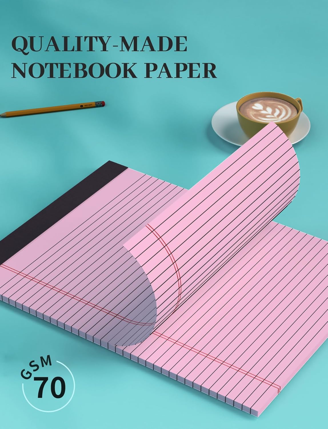 Colored Legal Pads, Yellow Legal Pads 8.5 x 11, 48 Pack Note Pads 8.5 x 11 Wide Ruled, Notepads 8.5 x 11 with Sturdy Back, Perforated Writing Paper Pads, Colored Lined Pads for Office, School, Home