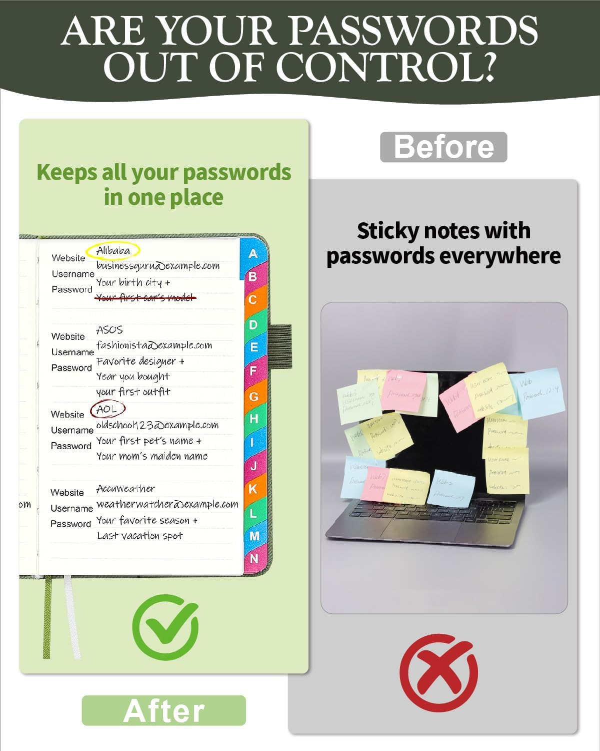 Small Password Keeper Book with Colorful Alphabetical Tabs, Hardcover Password Log-book for Internet Password and Website Address, 4.1"×6.2" Password Notebook for Home Office