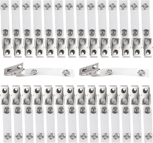 CABAX 30 Pcs Double Hole Metal Badge Clips with PVC Straps, ID Strap Clip Adapter ID Badge Clips for Badge Holders,Office,School, Clear