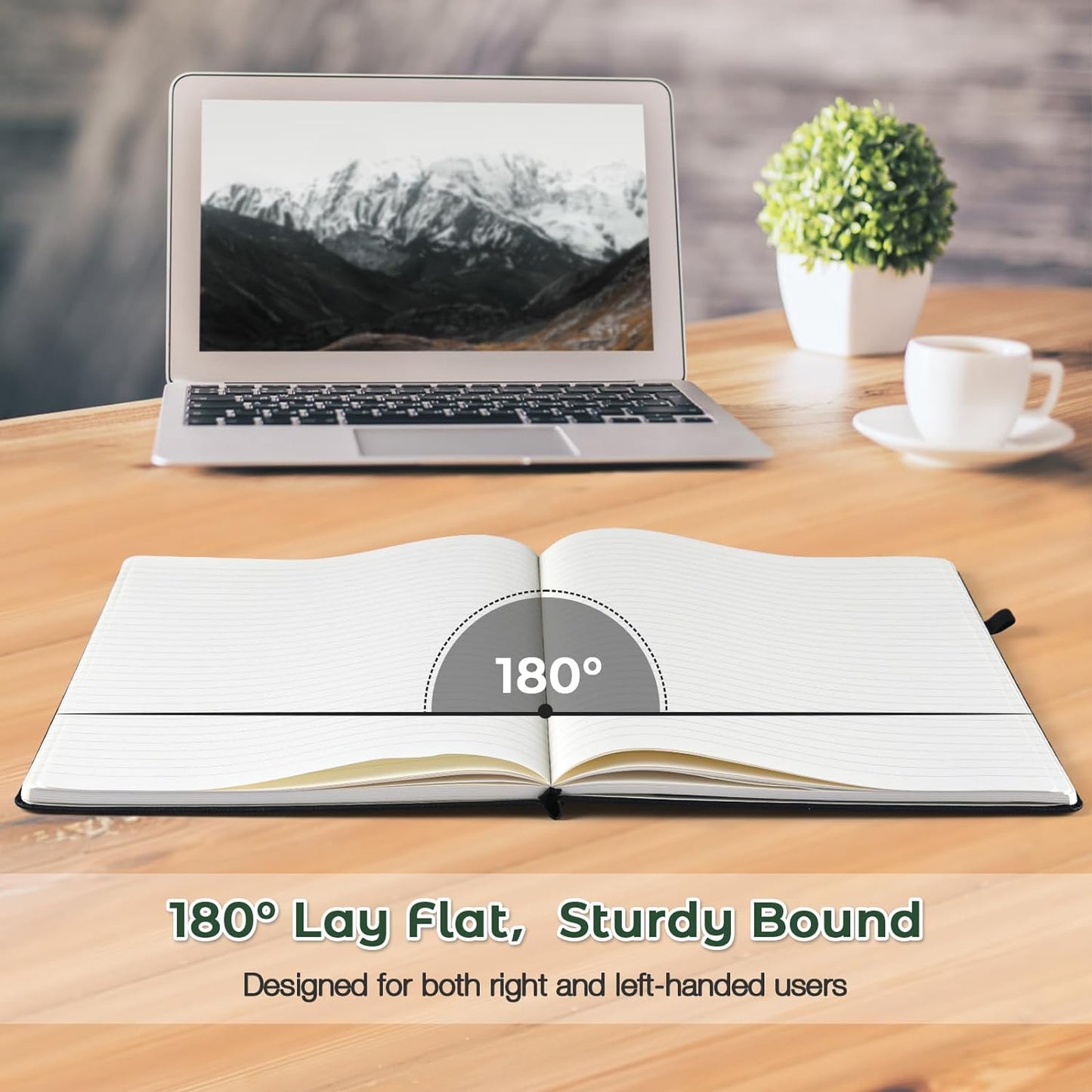 Lined Journal Notebook, 8.5" x 11" Hardcover Leather Notebook for Work, Wide Ruled Notebook Journal for Women Men, 192 Thick Paper, Lay Flat, 2 Pockets, A4 Large Journals for Writing, Green Notebook