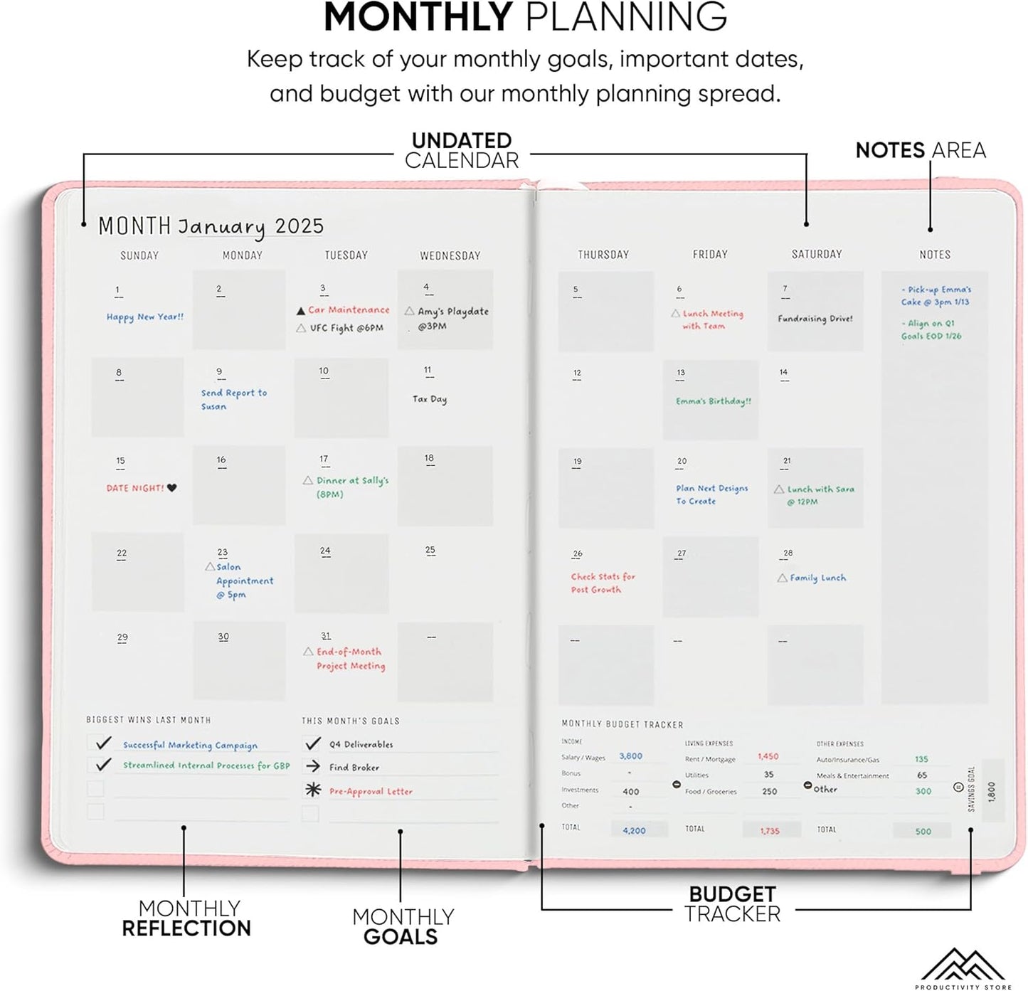 Undated, 2025 Planner, 5.8” x 8.3” - The #1 Productivity Planner to Achieve Your 2025 Goals - Planner 2025-2026 by PRODUCTIVITY STORE (A5, PINK)