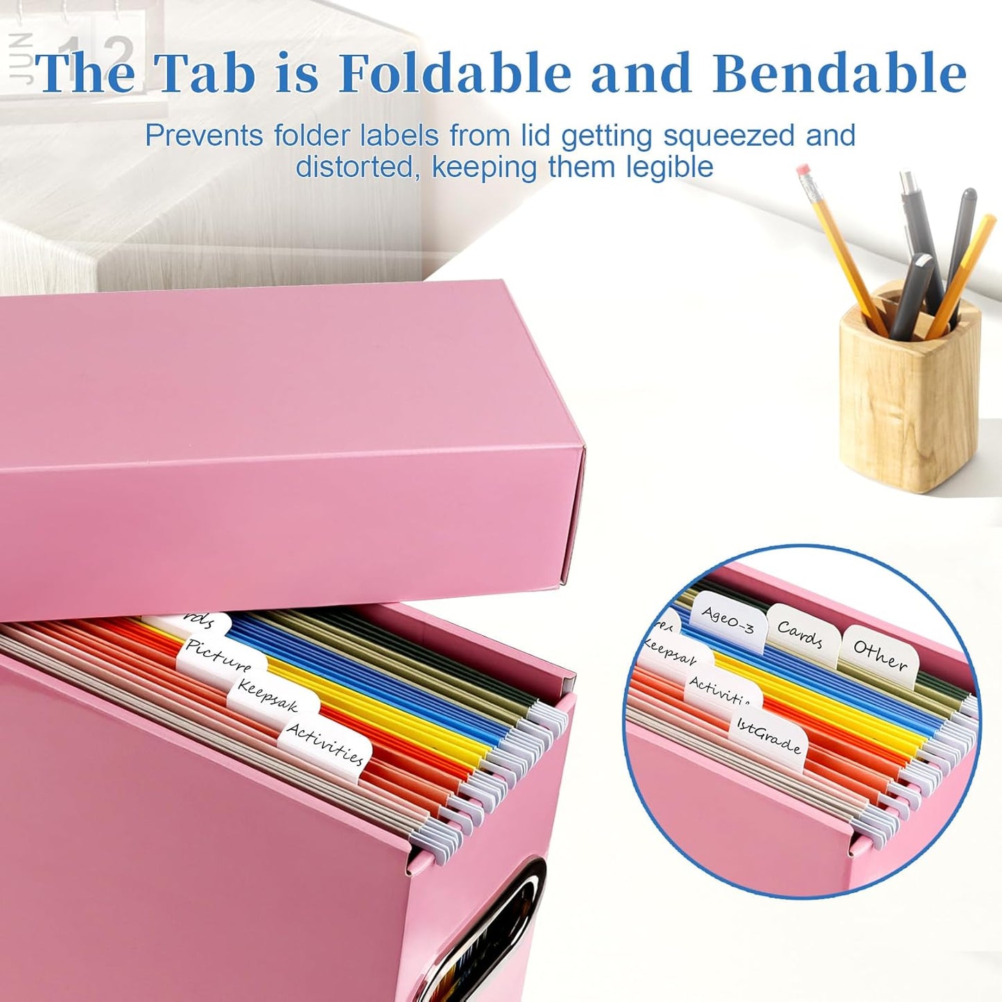 File Organizer Box with Lid, Collapsible Hanging File Folder Storage Boxes for Documents, Portable Filing Organizer for Office, Home, Classroom(Pink, 2 Pack)