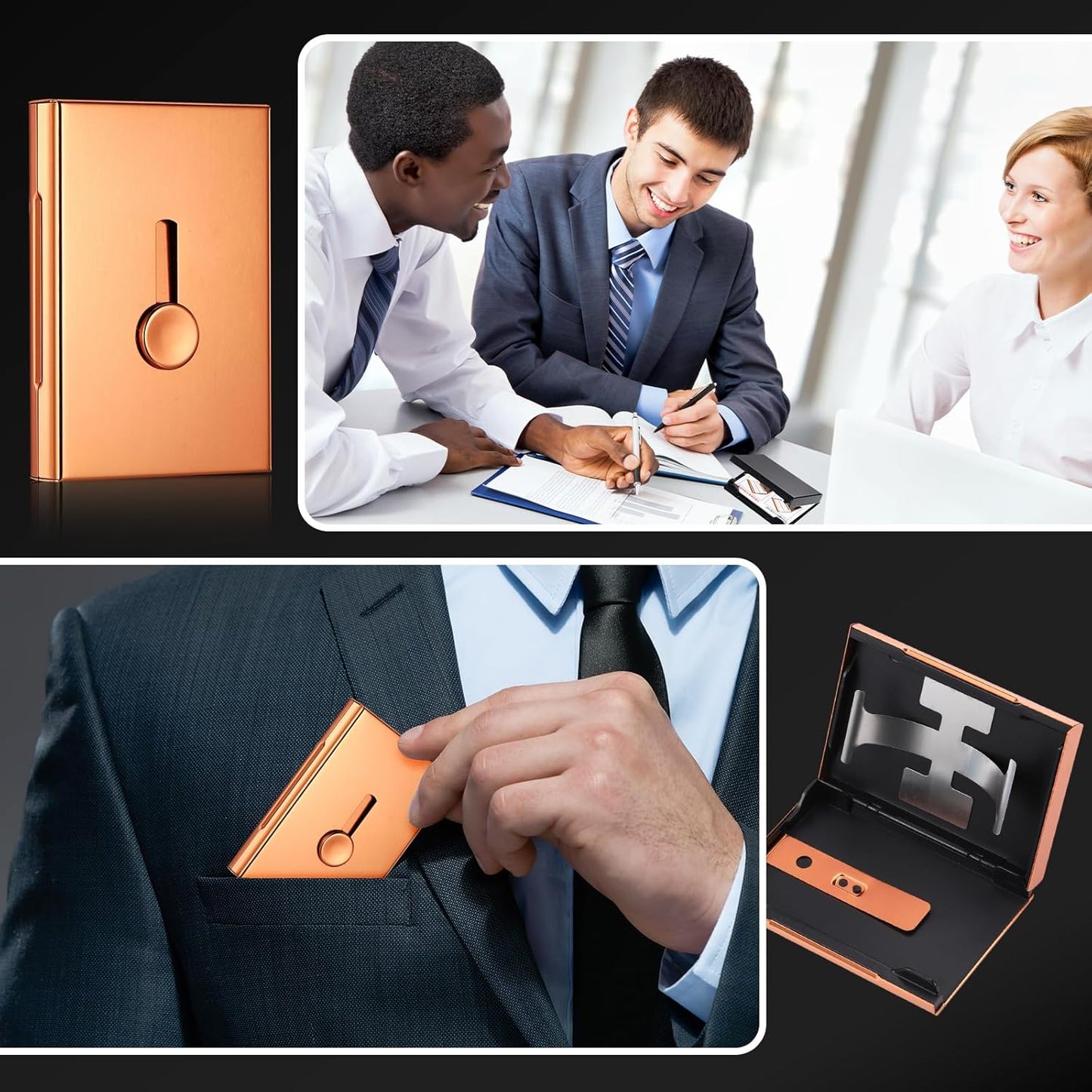 Zonon Large Thumb Drive Business Card Holder Fit 28 Name Credit Aluminum Alloy Slide out Name Card Case Portable Business Holder Wallet Pocket for Men Women(Gold)