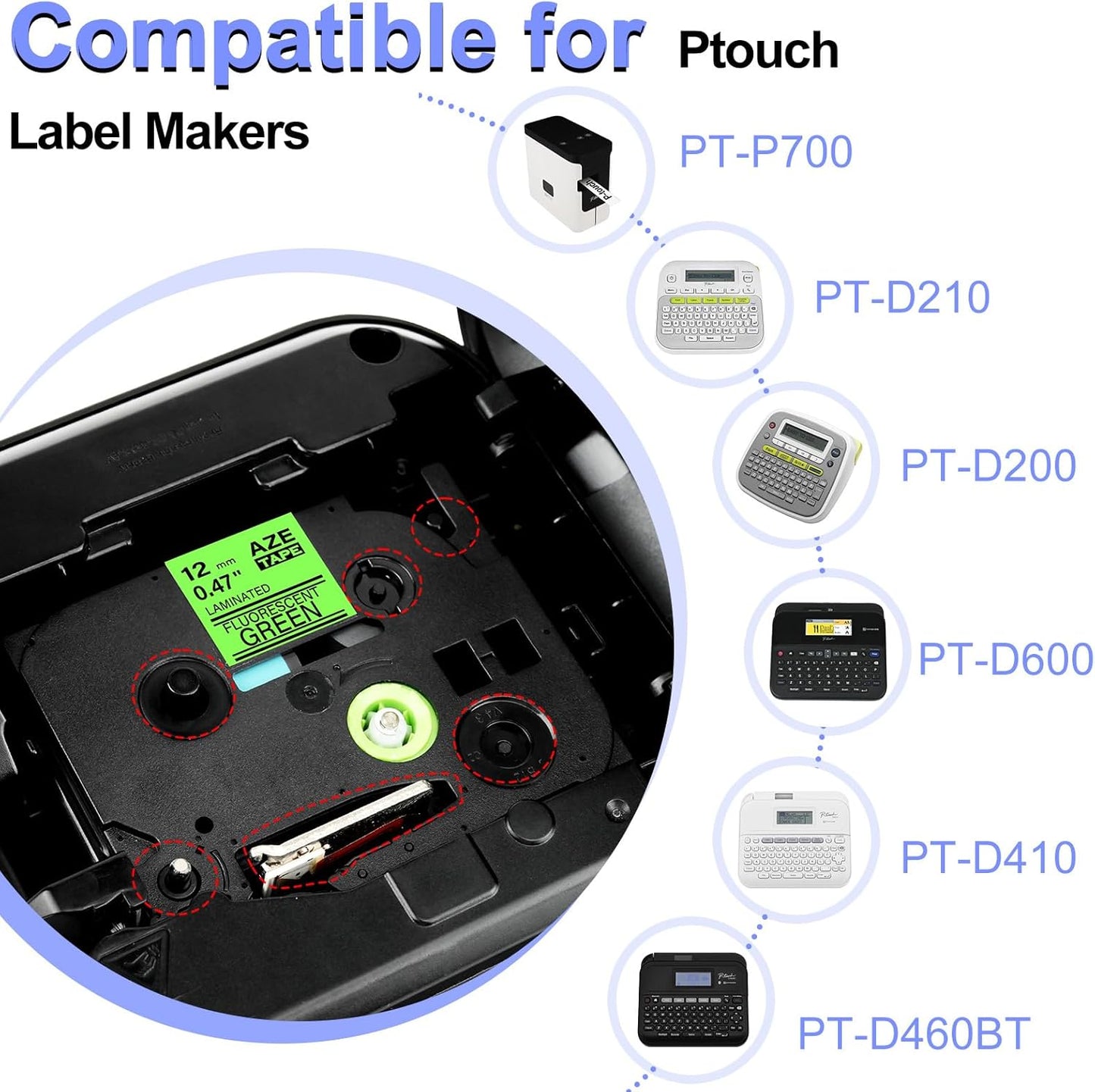 Label Tape Refills Compatible for Ptouch TZe-D31 TZ D31 Laminated Black on Green Fluorescent 1/2" 12mm for PTD200, D210 D400 D600 PTH100 H110 PTP300BT PTP700 PTP710BT, 2 Pack