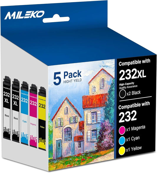 232XL Ink Cartridges Combo Pack Remanufactured Replacement for Epson 232 Ink Cartridge for Epson 232 232XL Ink Cartridges for Epson Printer Epson XP-4205 XP-4200 WF-2930 WF-2950 Printer (5 Pack