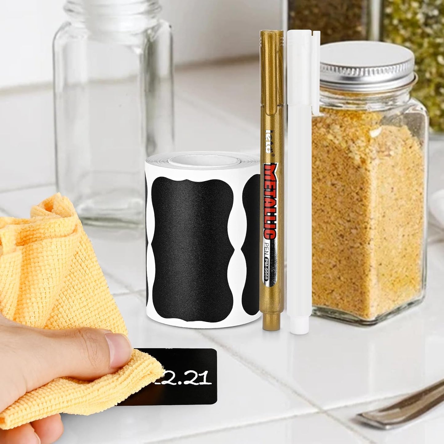 Premium Chalkboard Labels Set - 120 Removable Stickers with 2 Bonus Chalk Markers | Waterproof & Reusable | Ideal for Food Containers, Mason Jars, Pantry, Bottles