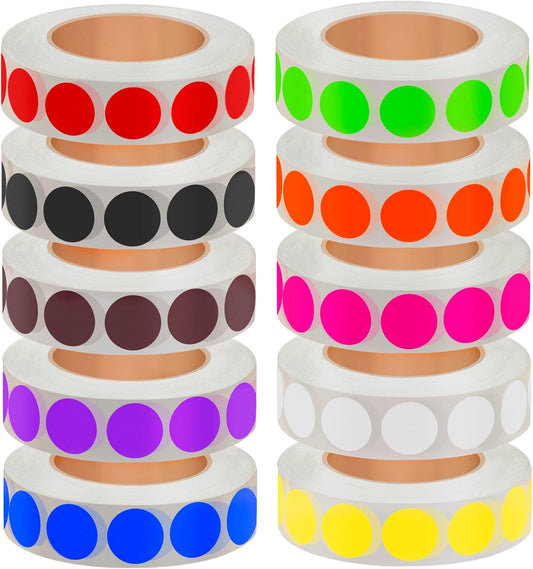 1/2 Inch Solid Round Color Coding Labels Roll, Self-Adhesive Circle Dot Sticker 10 Assorted Colors for Inventory and Home Organize, File Classification, 10 Colors (10000)