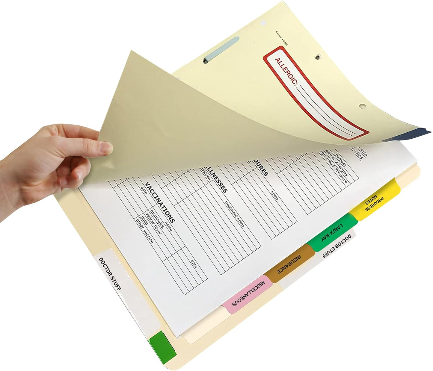 Doctor Stuff - Stock Medical Chart Dividers, 130 Sets of 6 Popular Healthcare Index Tabs, Side Tab, 9" x 11", File Folder Organizer for Nursing Patient Charts and Medical Records