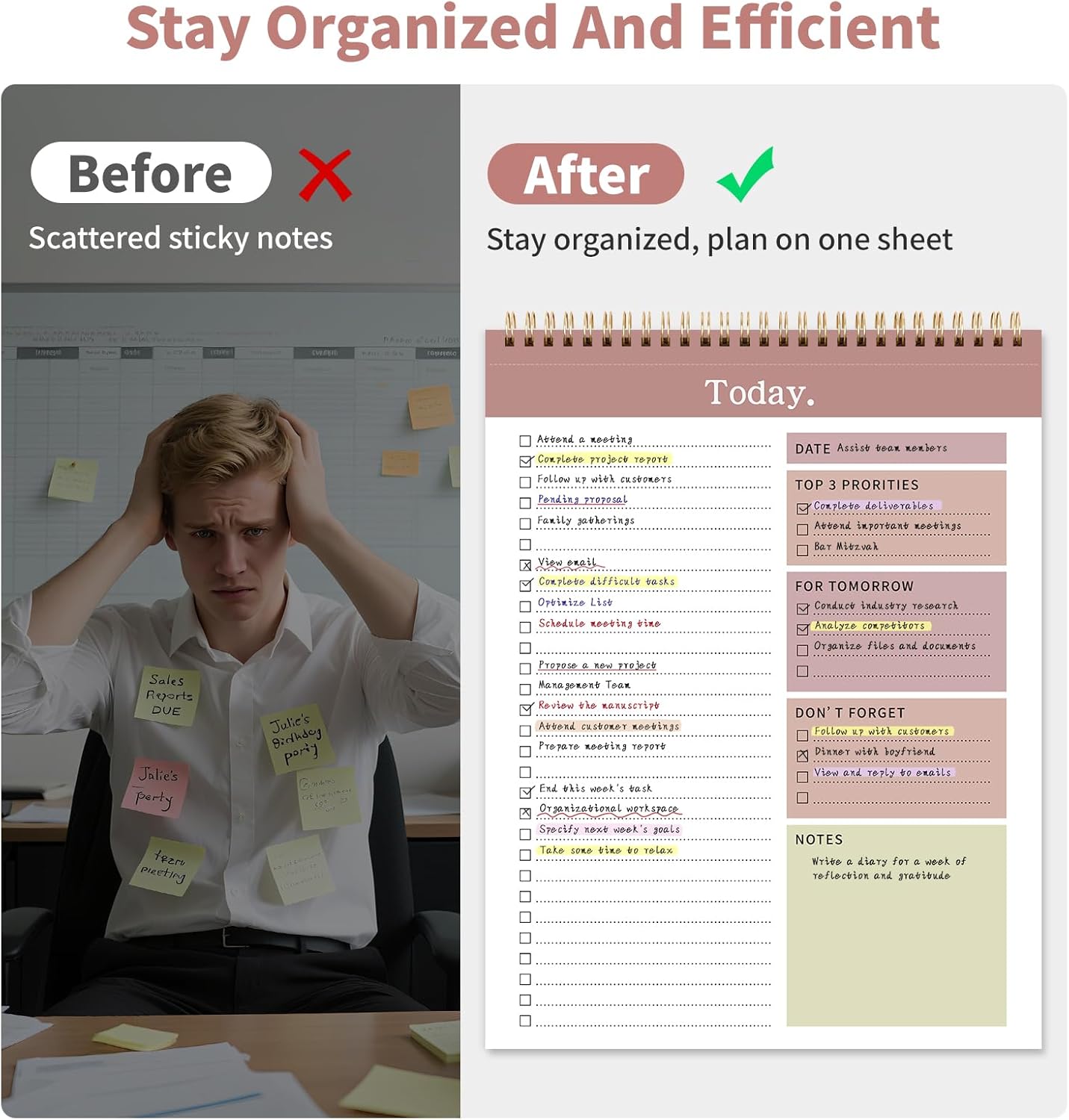 To Do List Notepad, 52 Undated Sheets （8.5"×11"）Duplex-printed Daily Planner For Work Home School Office Desk Accessories Supplies & Goal Setting Tasks-RED