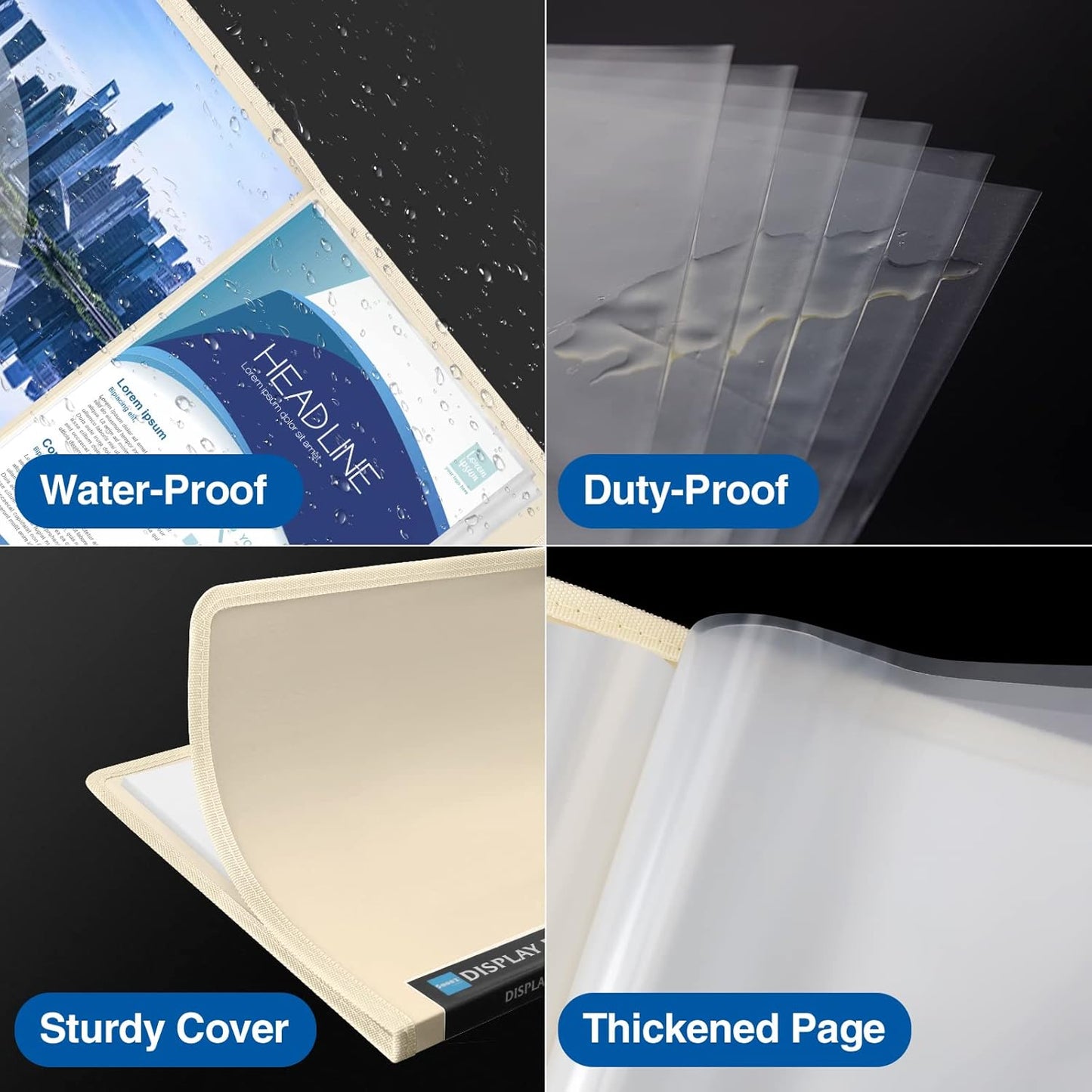 Sooez 30-Pocket Binder with Plastic Sleeves 8.5x11 (Ivory), Heavy Duty Art Portfolio Folder with Clear Sheet Protectors, Display 60 Pages, Presentation Book for Artwork, Document Organizer Binder