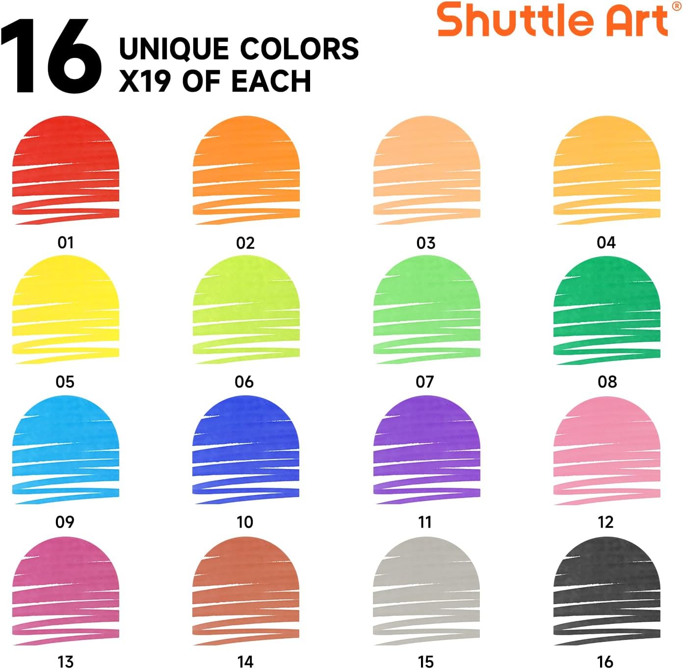 Shuttle Art 304 Pack Washable Markers, 16 Assorted Colors Broad Line Conical Tip Large Markers Bulk with a Box, Bonus Caps, Home Classroom School Supplies for Toddlers Kids Adults Students Teachers