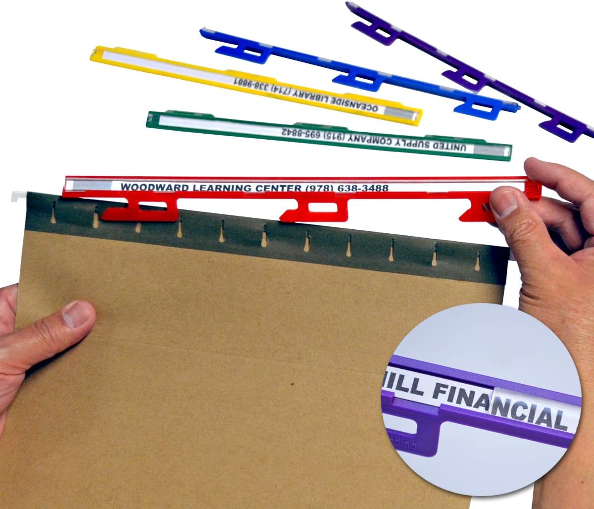 Ultimate Office MagniFile Insertable Hanging File Folder Tabs. Indexes That Double The Size of Your File Titles to Find Files Fast! (Set of 10), Assorted