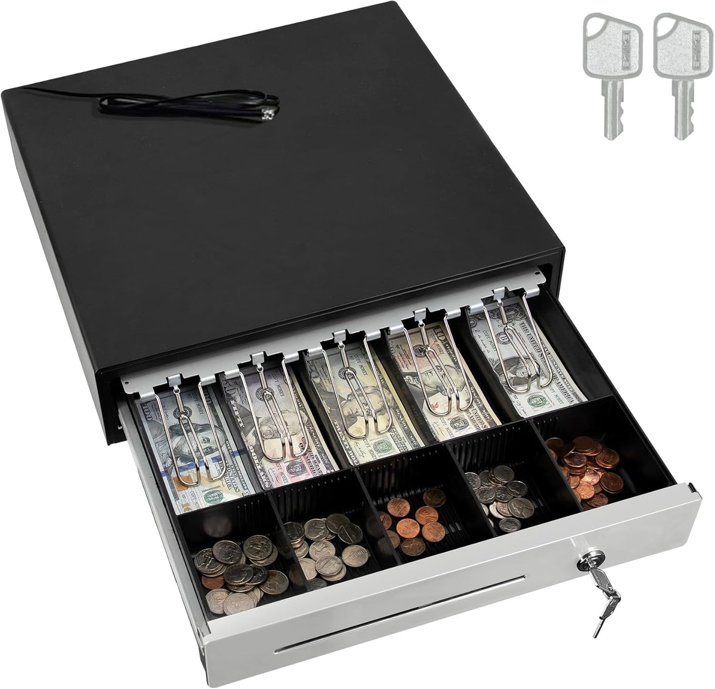 SAM4s 16" "Stainless Steel" Front Heavy Duty Black POS Cash Drawer with 5Bill/5Coin