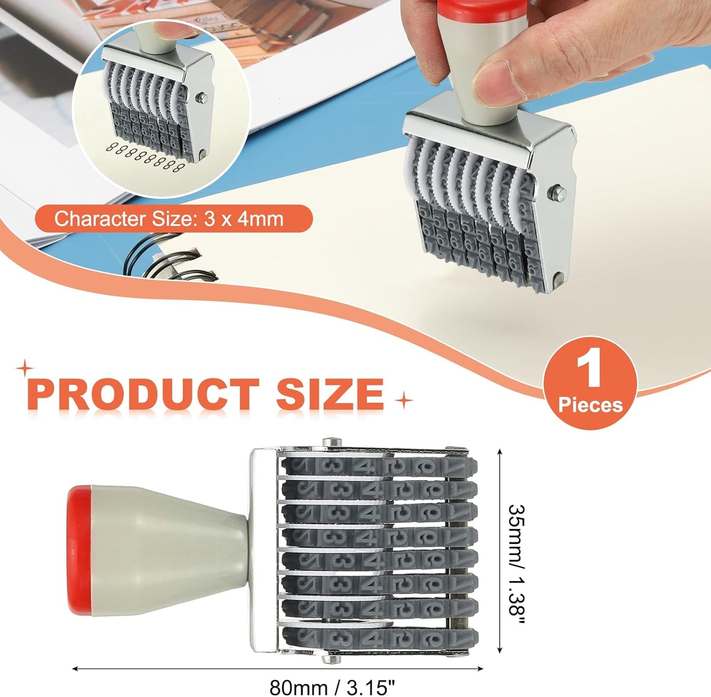 PATIKIL 8 Digit Number Roller Stamp, Adjustable Rubber Stamp Changeable Numerical Symbol Office Date for Business Creative Price Tag