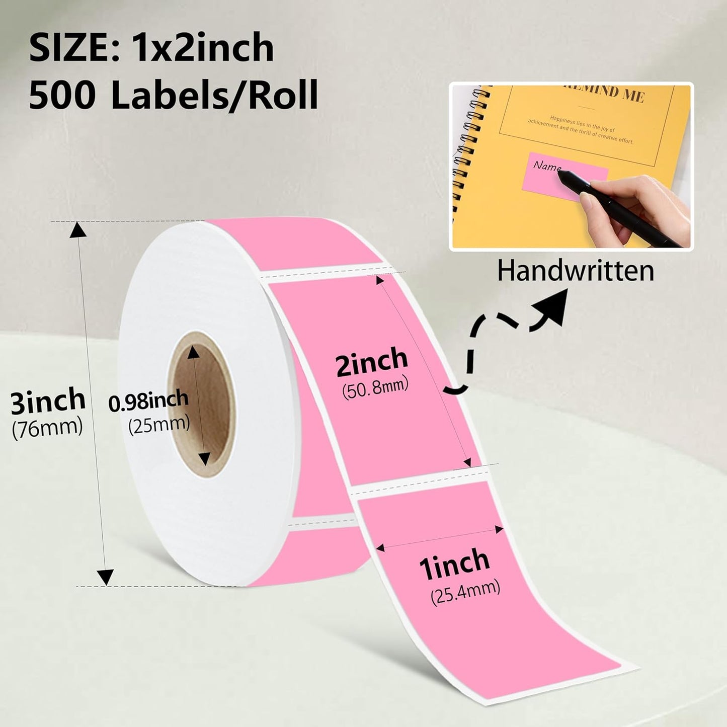 1x2 inch Label Stickers Roll for Thermal Printer 500PCS Pink Colored Removable Freezer Labels Waterproof Blank Sticker Labels to Write on for Food Containers and Jars
