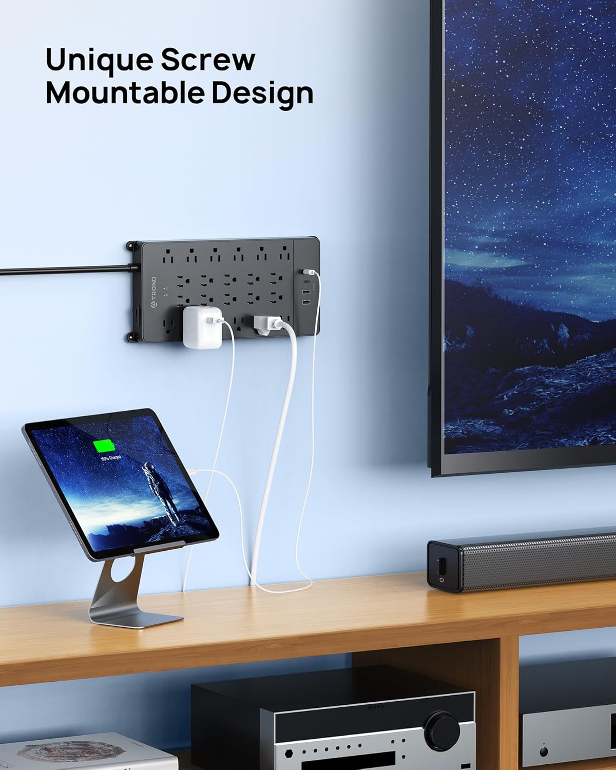 TROND Surge Protector Power Strip, 22 Widely Spaced Outlets with USB Ports, Wall Mount, 4000 Joules, ETL Listed, 15 ft Flat Plug Heavy Duty Extension Cord for Home, Office, Dorm Essential, Black