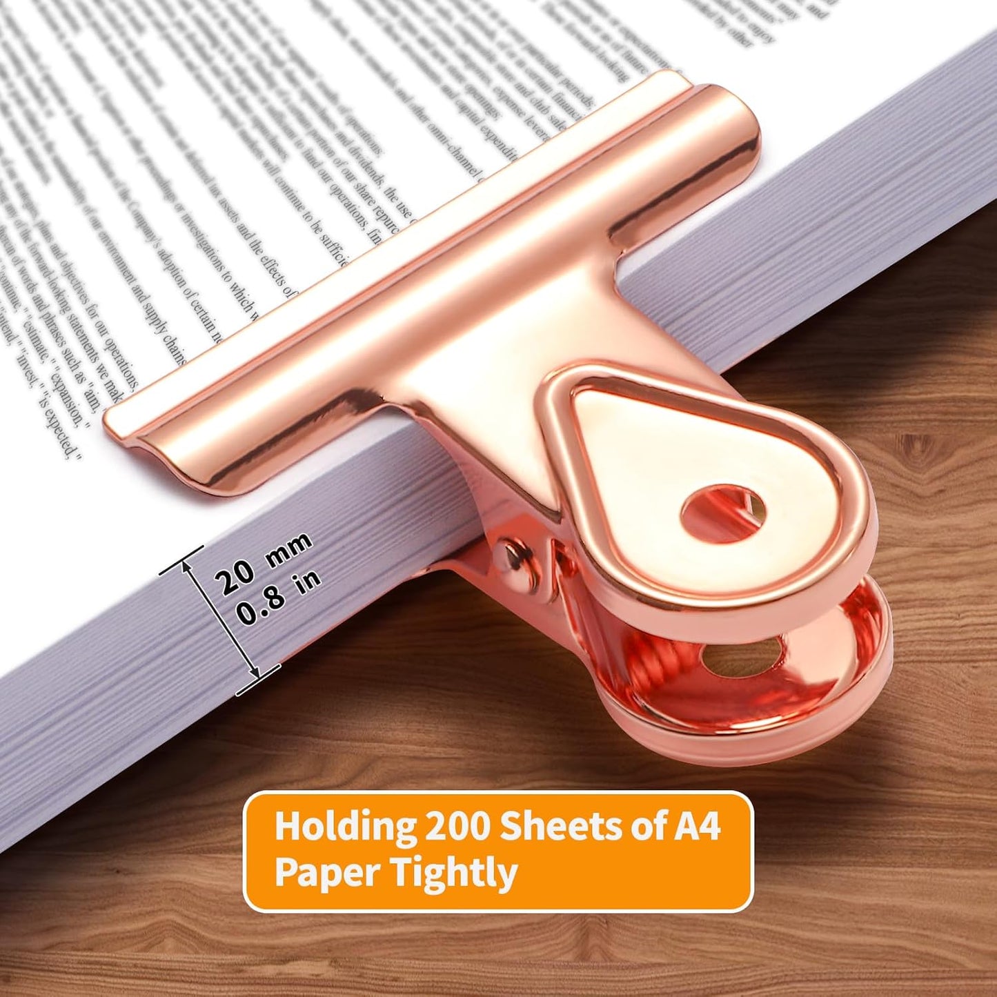 SIAMESE Bulldog Clips, 4 Pcs Binder Clips for Office & Kitchen, Multi-Purpose Binder and Food Bag Clamps for Sealing, Storage, Hanging (Rose Gold)