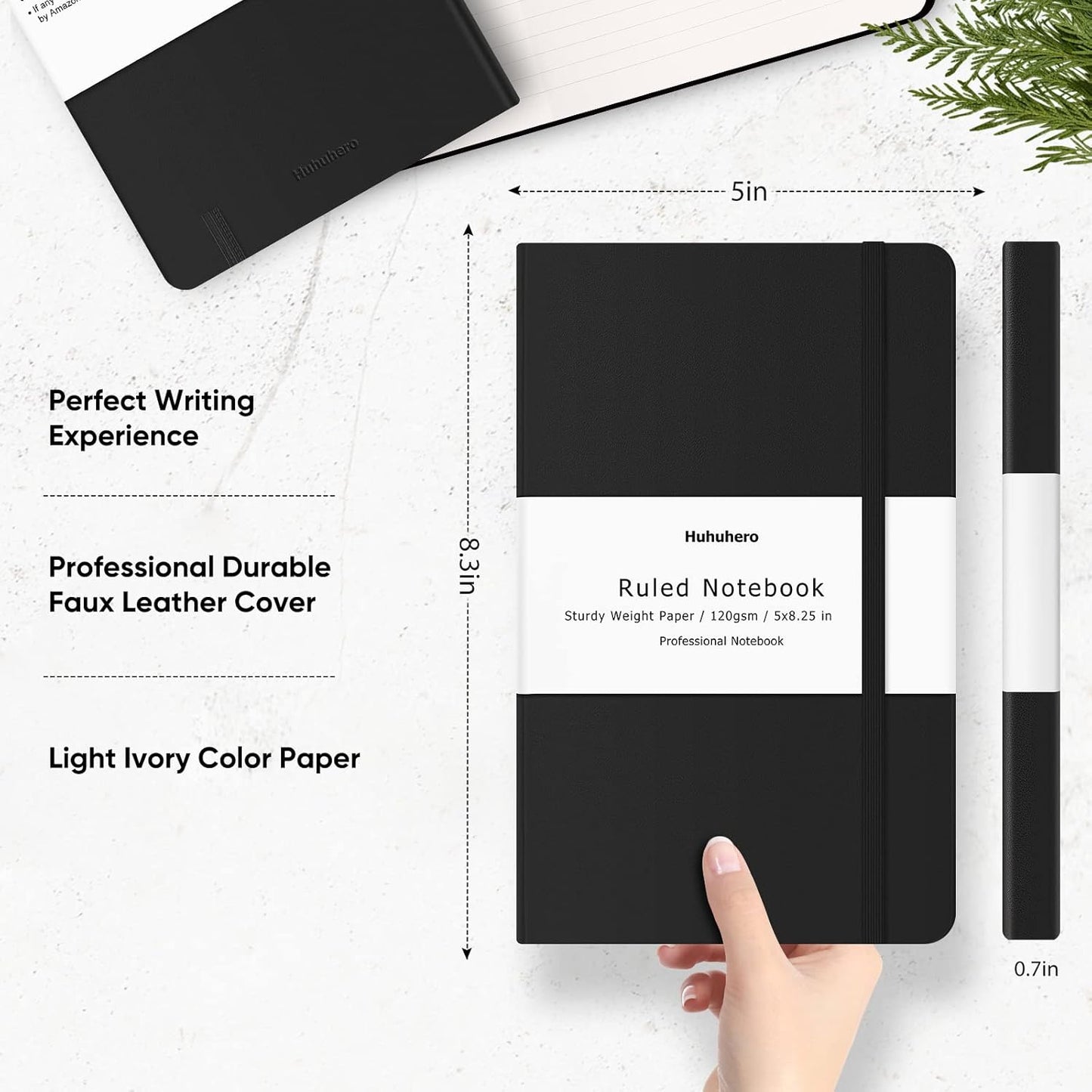 Huhuhero Lined Journal Notebook, 20 Pack Hardcover College Ruled Notebooks for Work School Note Taking, 120 Gsm Thick Paper Journals for Writing, Office School Supplies, 5"×8.25", Black