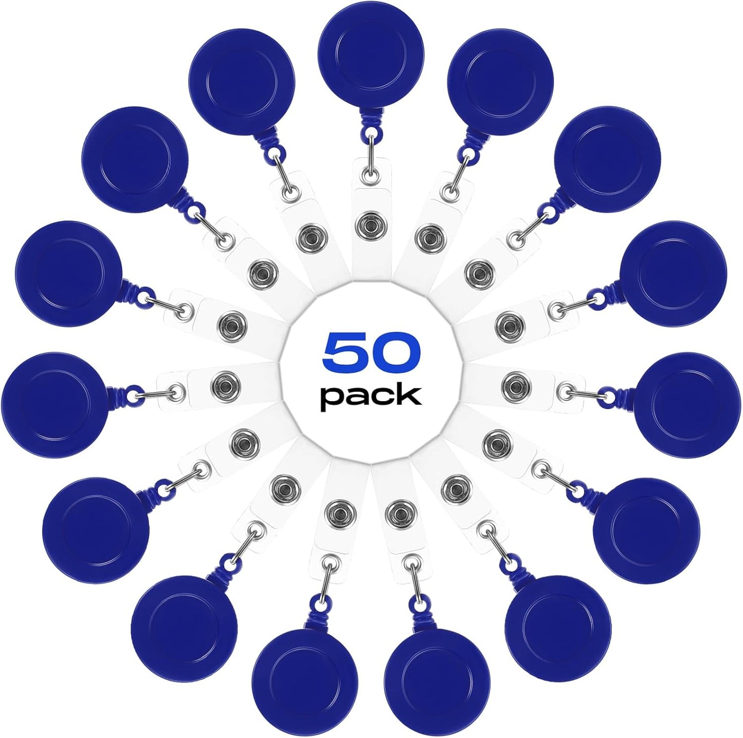 Zonon 50 Pieces Retractable Badge Holder Reels with Swivel Alligator Clip, ID Card Holder Name Badge Reel Clips for Students Teachers Office Workers (Navy Blue)