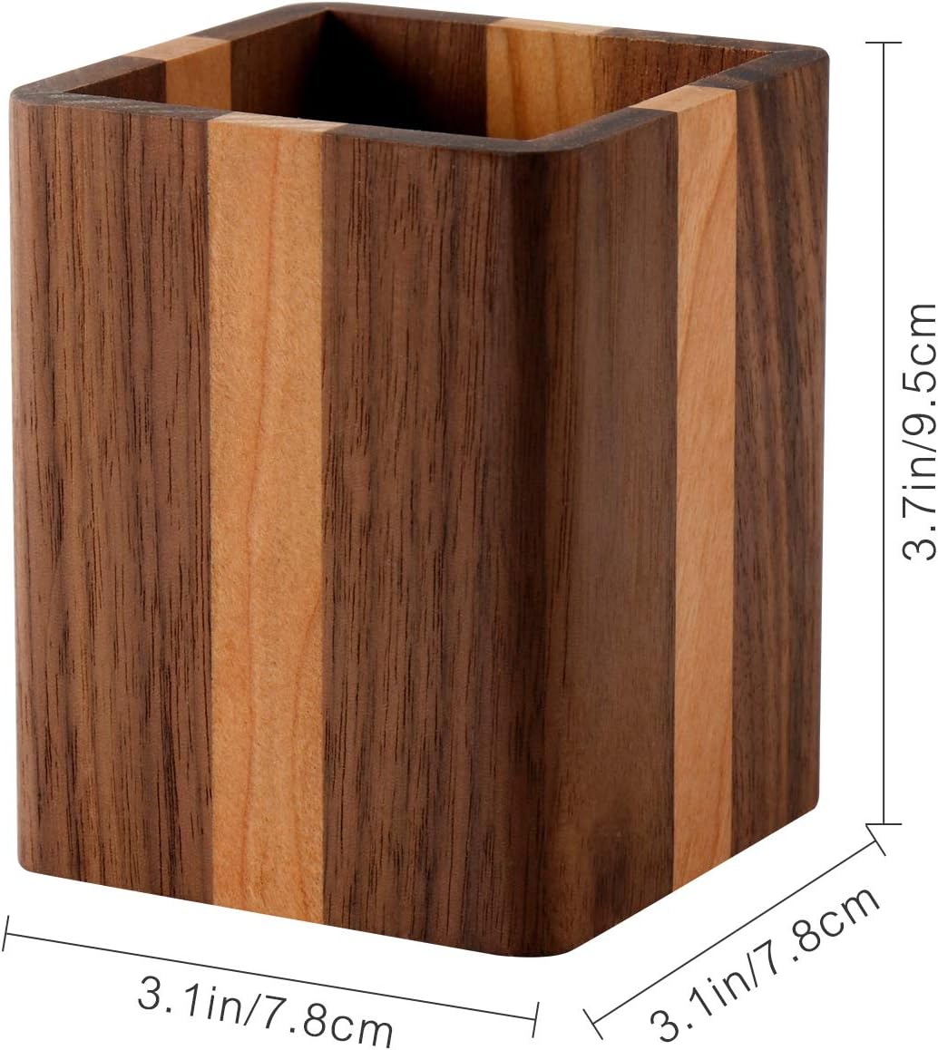 Walnut Pencil Holder Wood Pen Holder For Desk Pen Cup Organizer Ofiice Pencil Stand Simple(Cherry center walnut side)