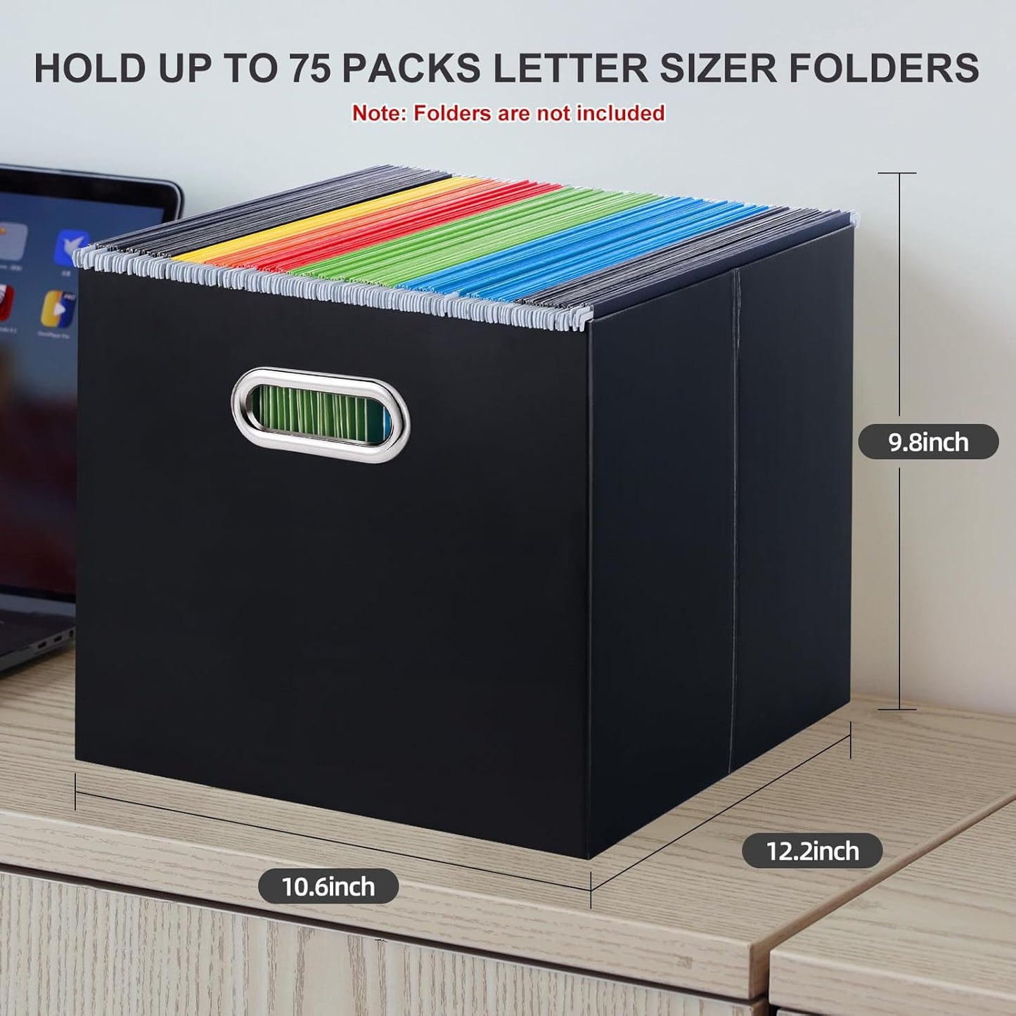 Oterri File Organizer, 1 Pack Large Storage Box, Cardboard File Folder Organizer, Collapsible File Box for Hanging File Folders Letter Size, Portable Filing Organizer with Handle (Black)