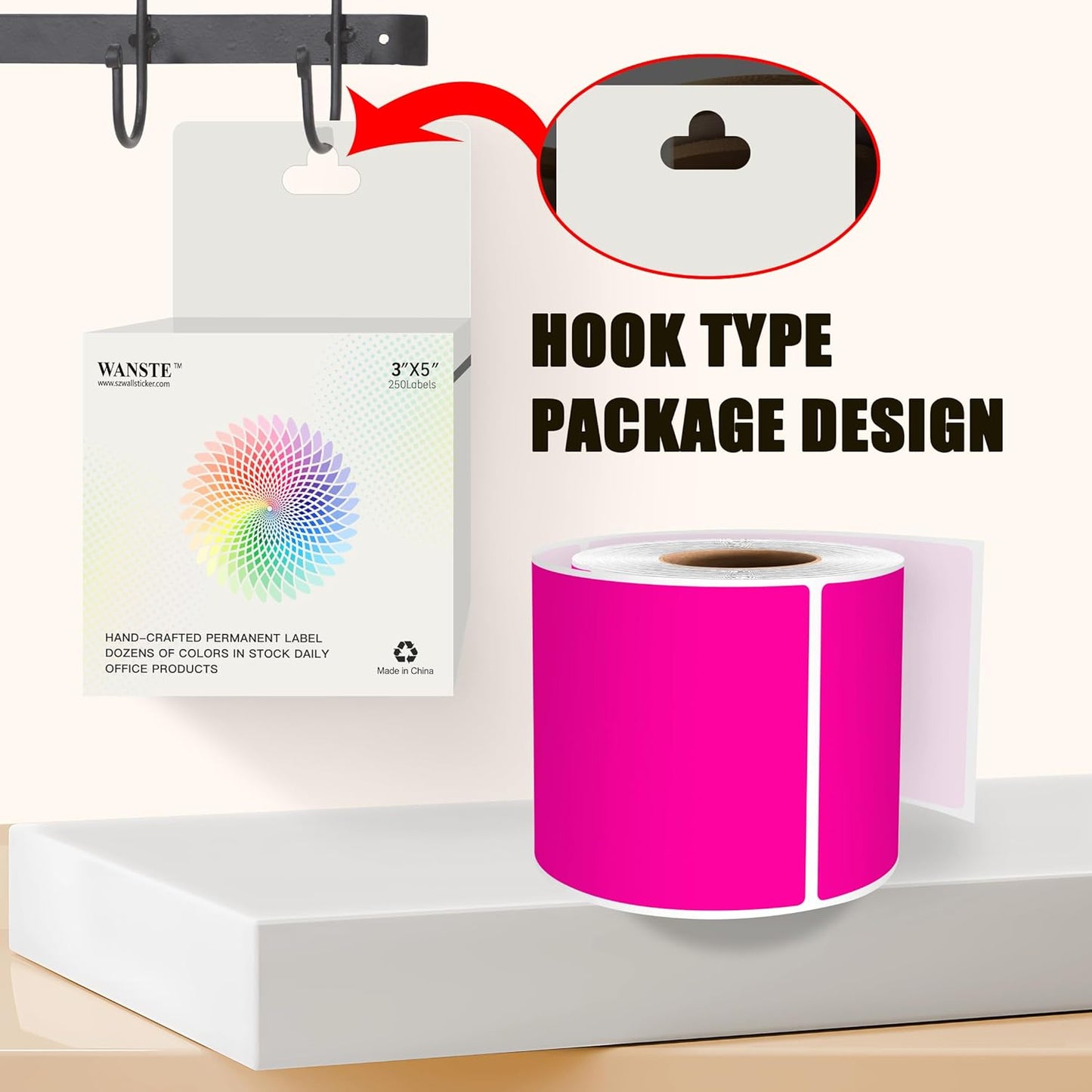 3 x 5 Inch 250Pcs Rectangle Color Coding Stickers,Strong Adhesion Easy to Write Label for Moving,Box Organization,Inventory,Business,Fluorescent Pink