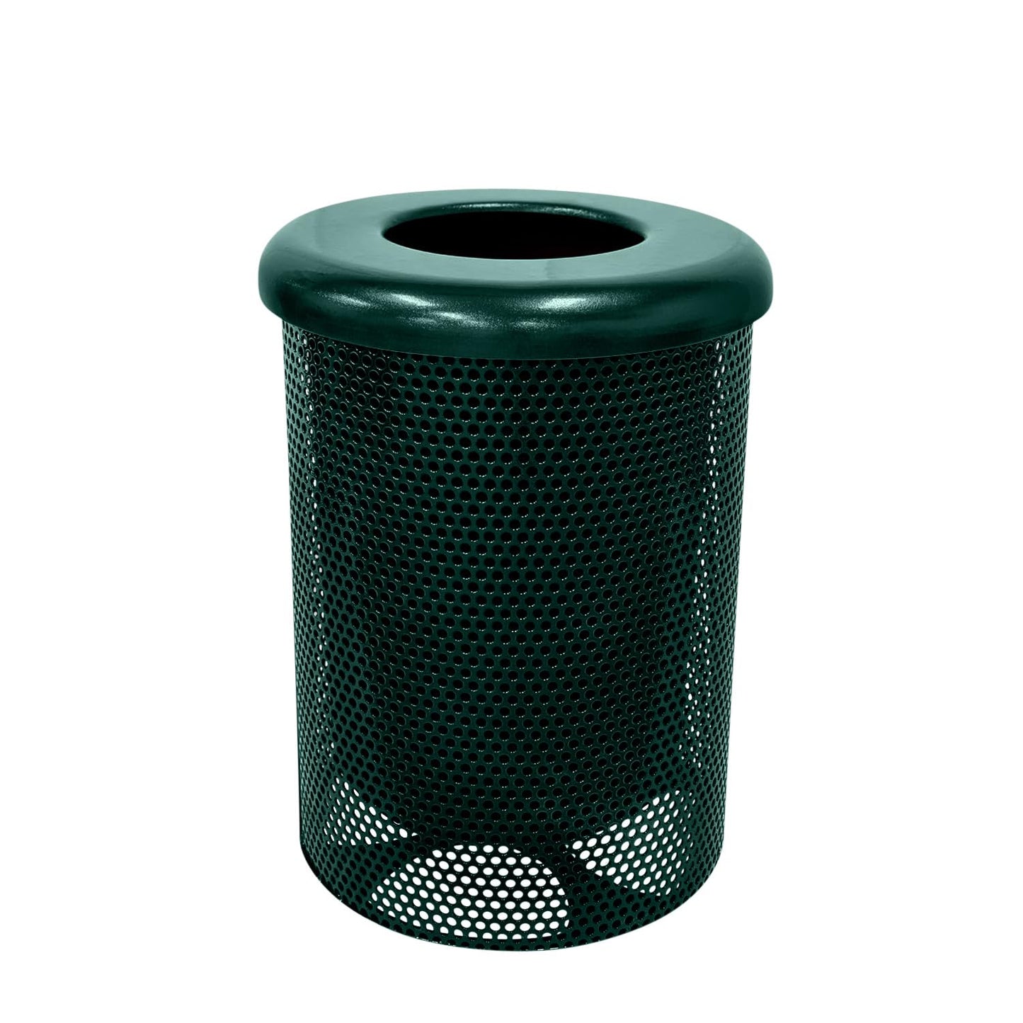 RFT-P-DGRN Heavy Duty Round Trash Receptacle with Flat Top, Liner Included, 32 Gallon, Dark Green, Made in America