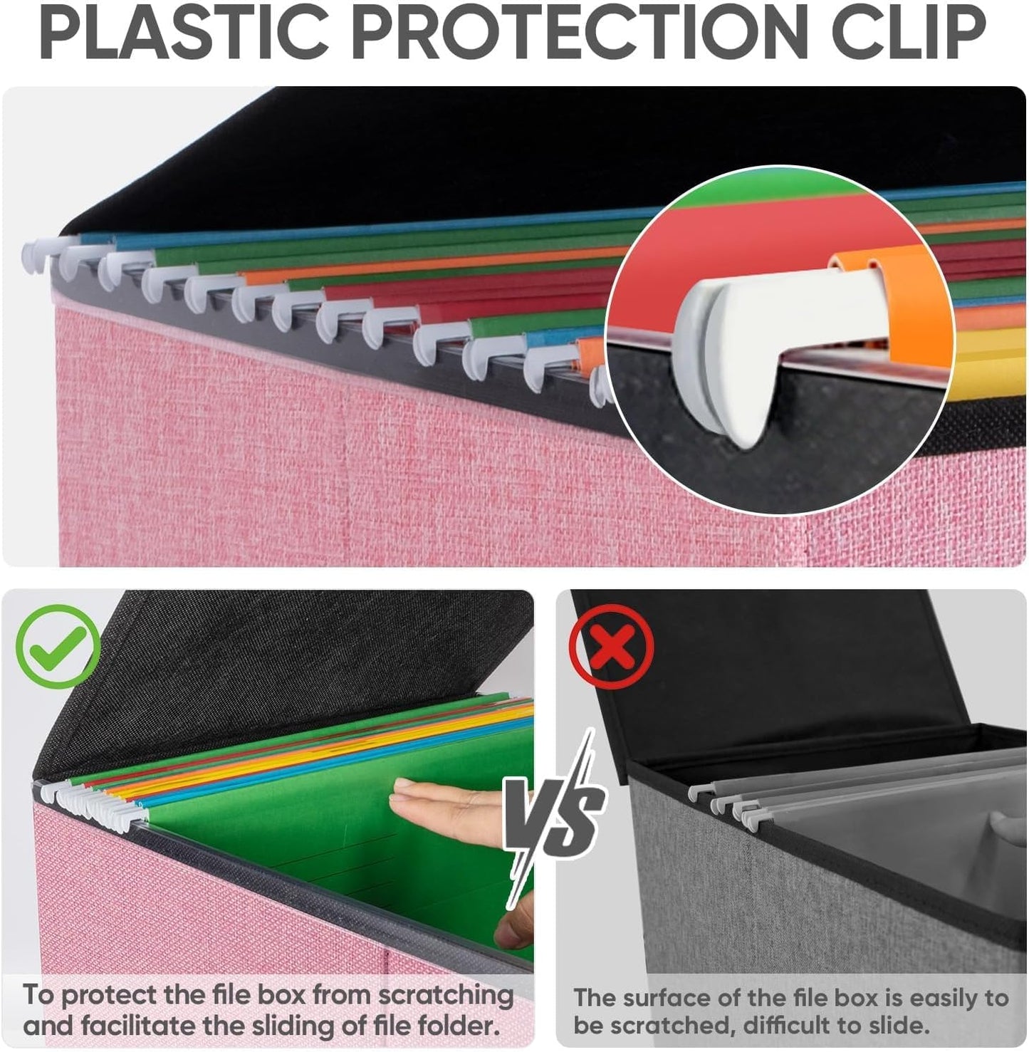 BALEINE File Organizer Box with Lid, Collapsible File Folder Organizer with Plastic Slide, Hanging File Folder Box for Office Document Storage (1 Pack, Pink)