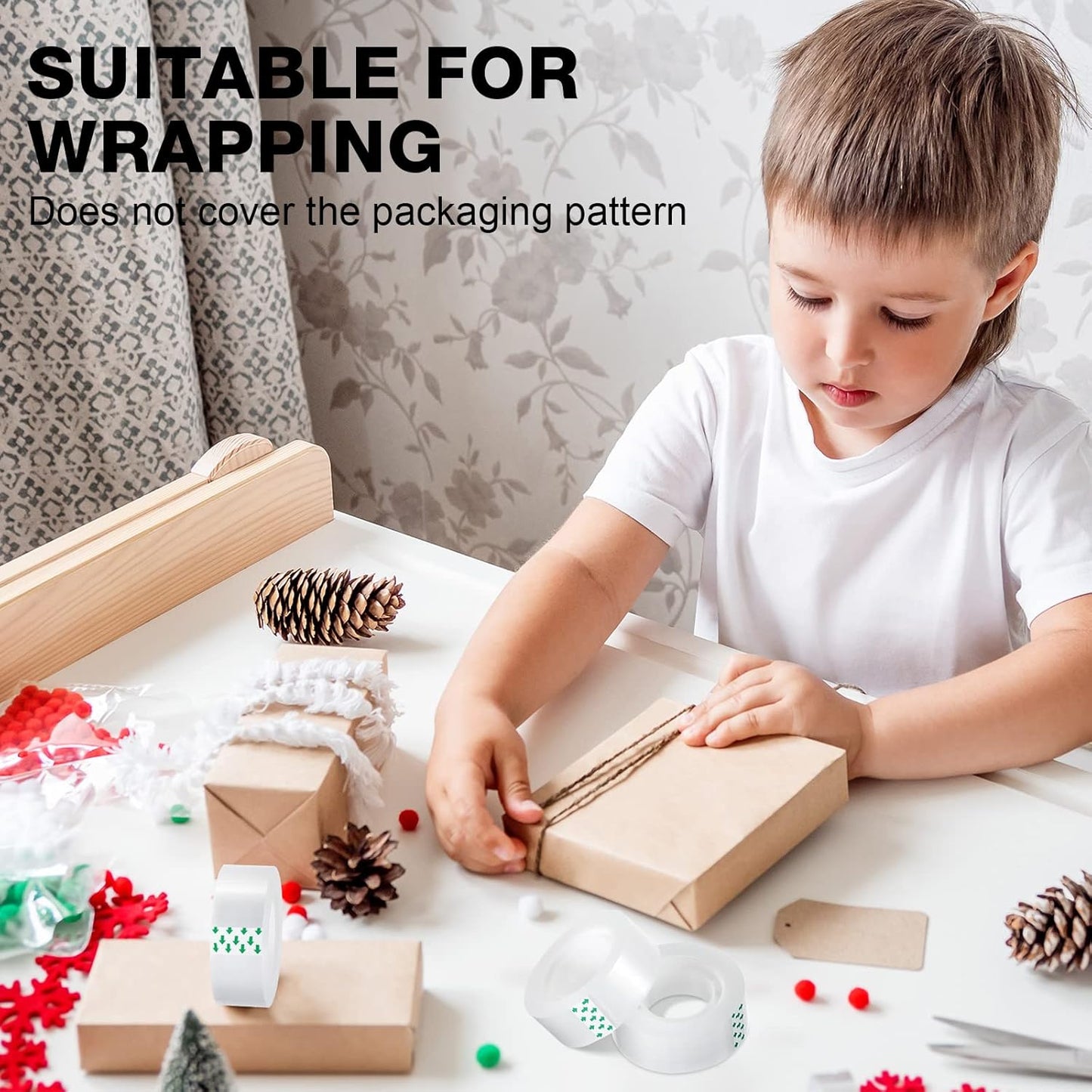 Pasimy 96 Rolls Clear Tape Bulk Strong Sticky Transparent Tape Refills for Dispenser, Office, Home, School, Wall, Carpet, 3/4 x 1000 Inches(Green)