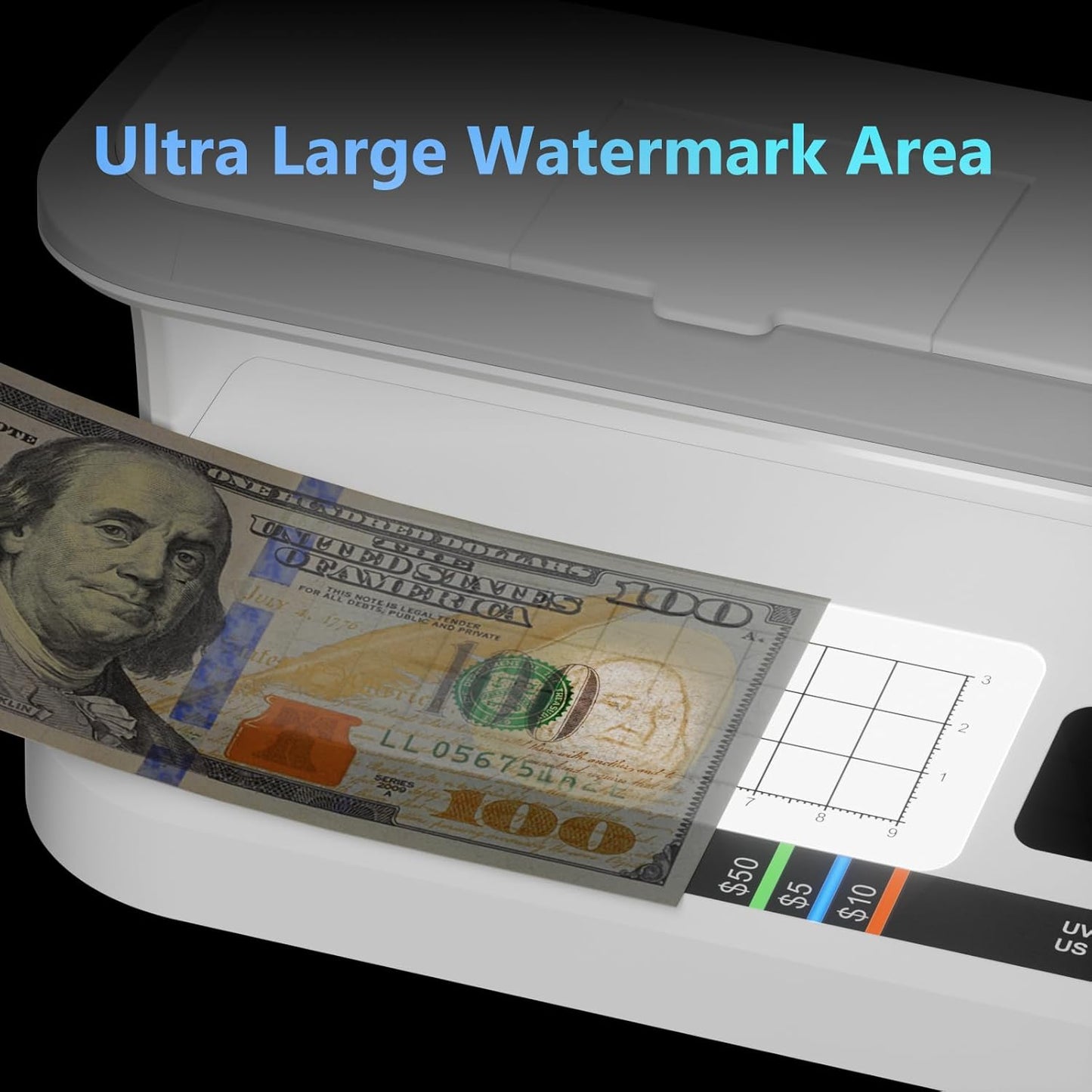 Portable Counterfeit Bill Detector with 8X Magnifying, 2 LED UV Light, Large Watermark Area for Money, IDs and Credit Cards