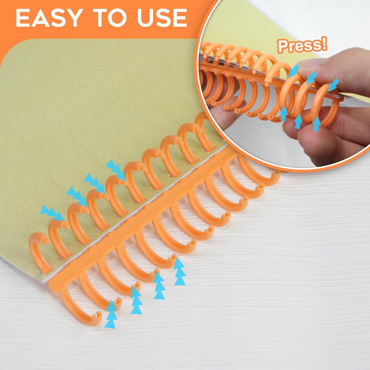 Rayson PROC1230OR Click Binding Spines, 3:1 Pitch, 1/2" Diameter, 90 Sheets Binding Capacity, Orange, 30/Box