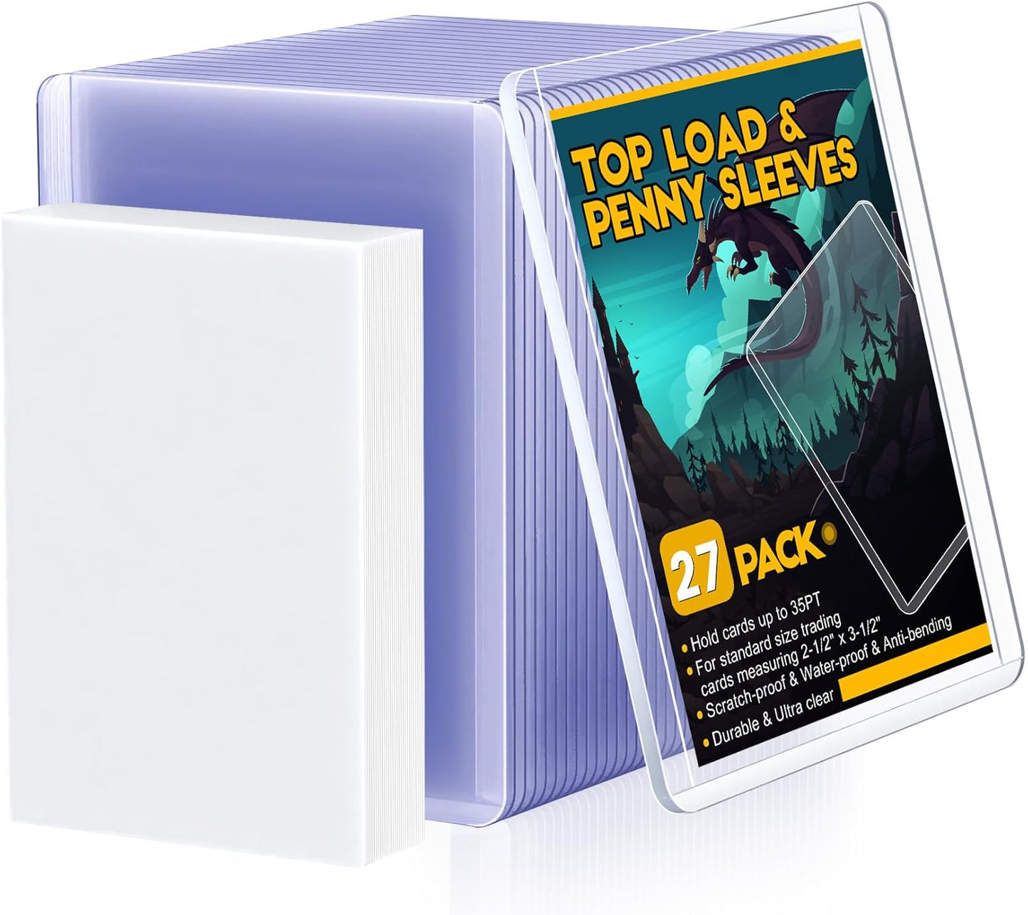 77 Card Sleeves Top Loaders for Cards, Sooez Premium 3" x 4" Baseball Card Protectors, Hard Plastic Trading Card Sleeve, Cards Holder for Baseball, Football Sports (27 Toploaders + 50 Penny Sleeves)