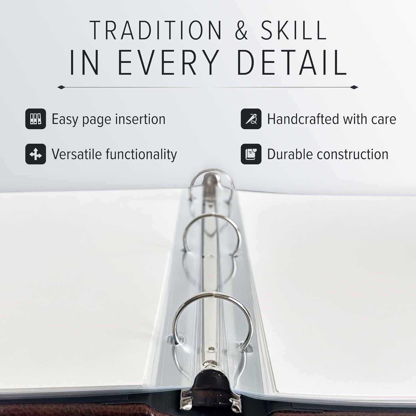 Gallery Leather 3 Ring Binder with Plastic Sleeves, Includes 10 Sheets, Sheet Size: 8.5" x 11" - Presentation Binder Rings with Hubbed Spine, Thick: 1.25" Belfast Burgundy