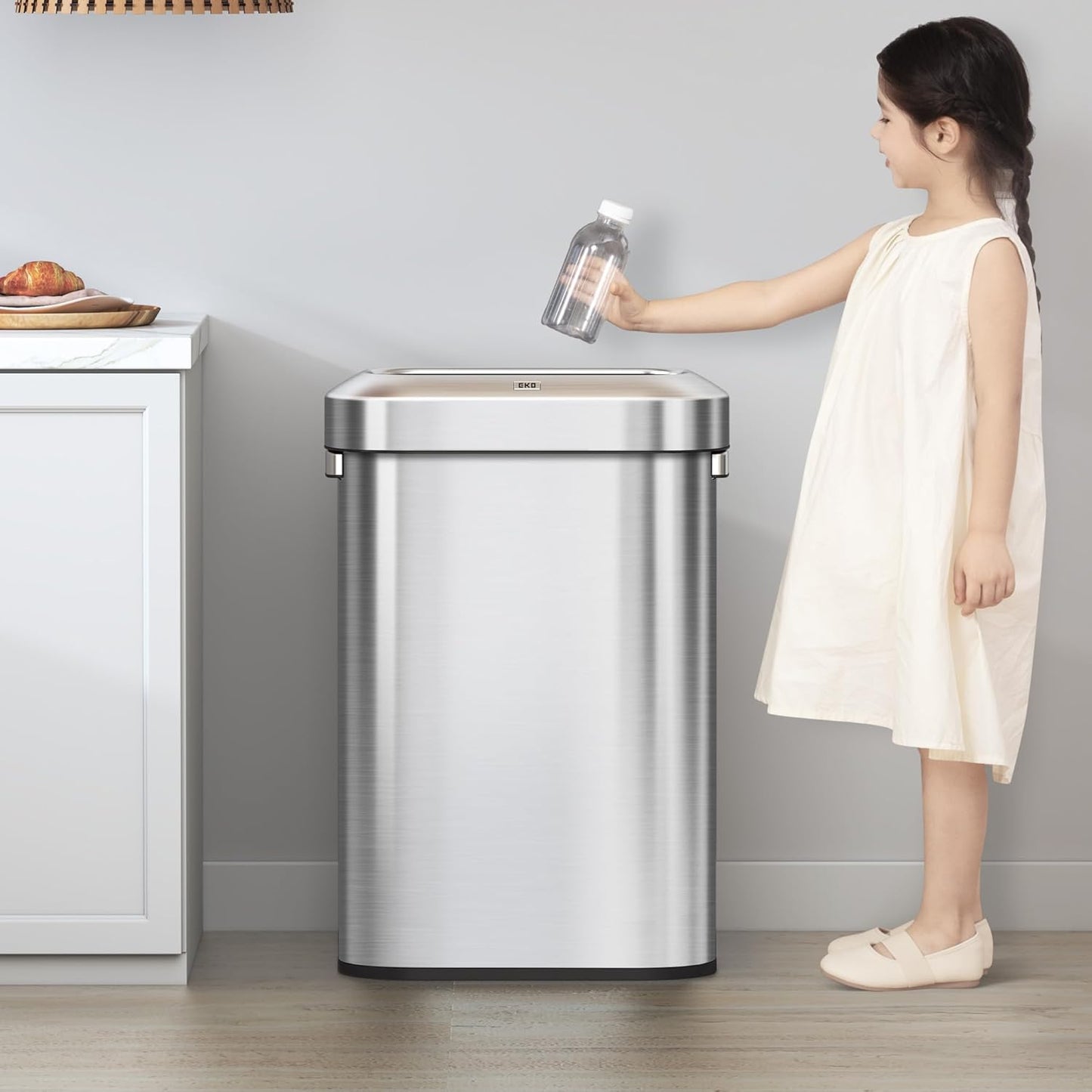 EKO Urban 24 Gallon/ 90 Liter Open Top Stainless Steel Slim Commercial Trash Can, Tall Kitchen Garbage Bin, Heavy-Duty Commercial Grade Large Trash Can for Home, Office, Hotel, Cafe, Restaurant, Dorm