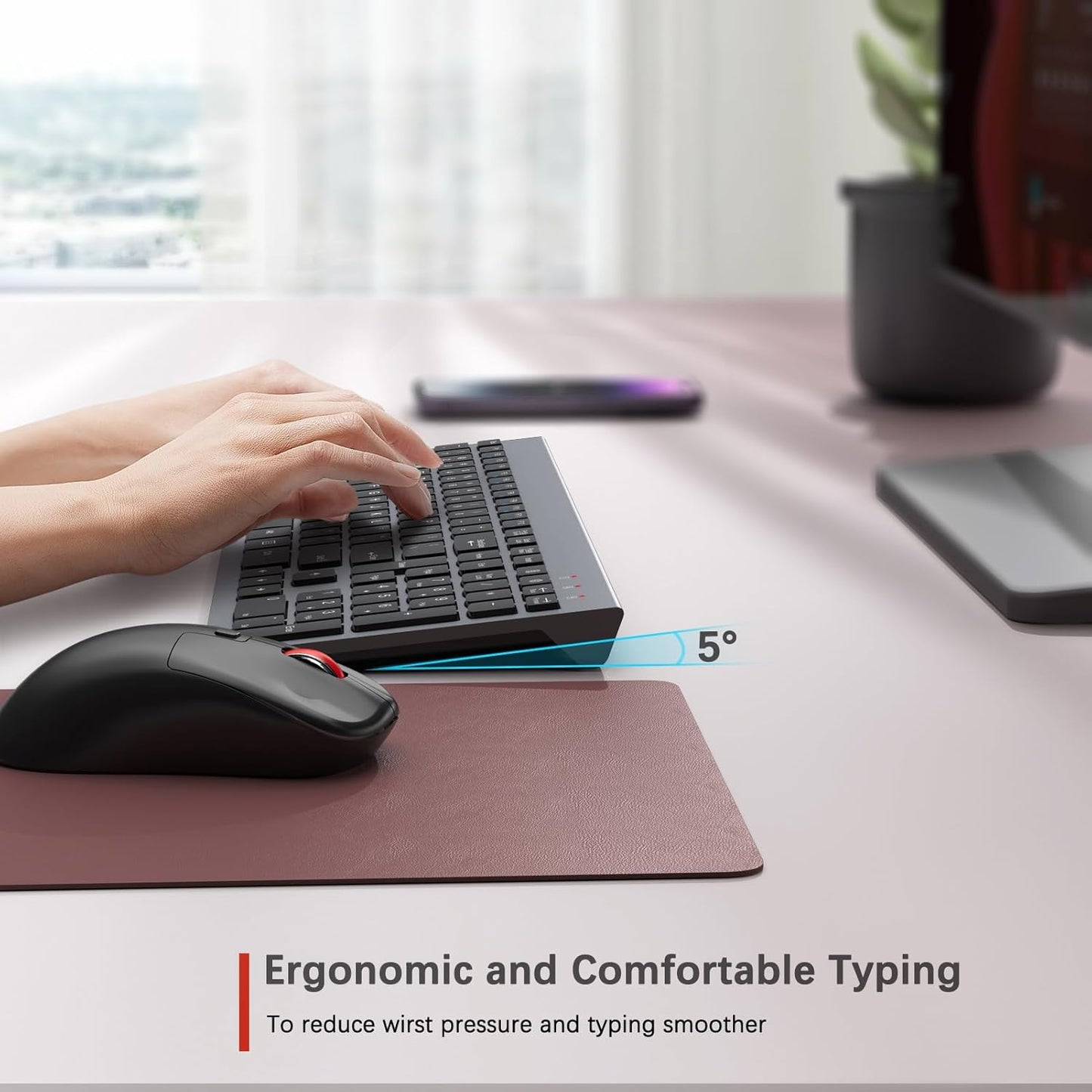 Wireless Keyboard and Mouse Combo,Quiet Click,Full Size Design with Number Pad,Ergonomic Mouse with 5 DPI,Sleep Mode-2.4G Silent Portable Cordless Combo for Laptop/PC/Computer/Mac(Grey)