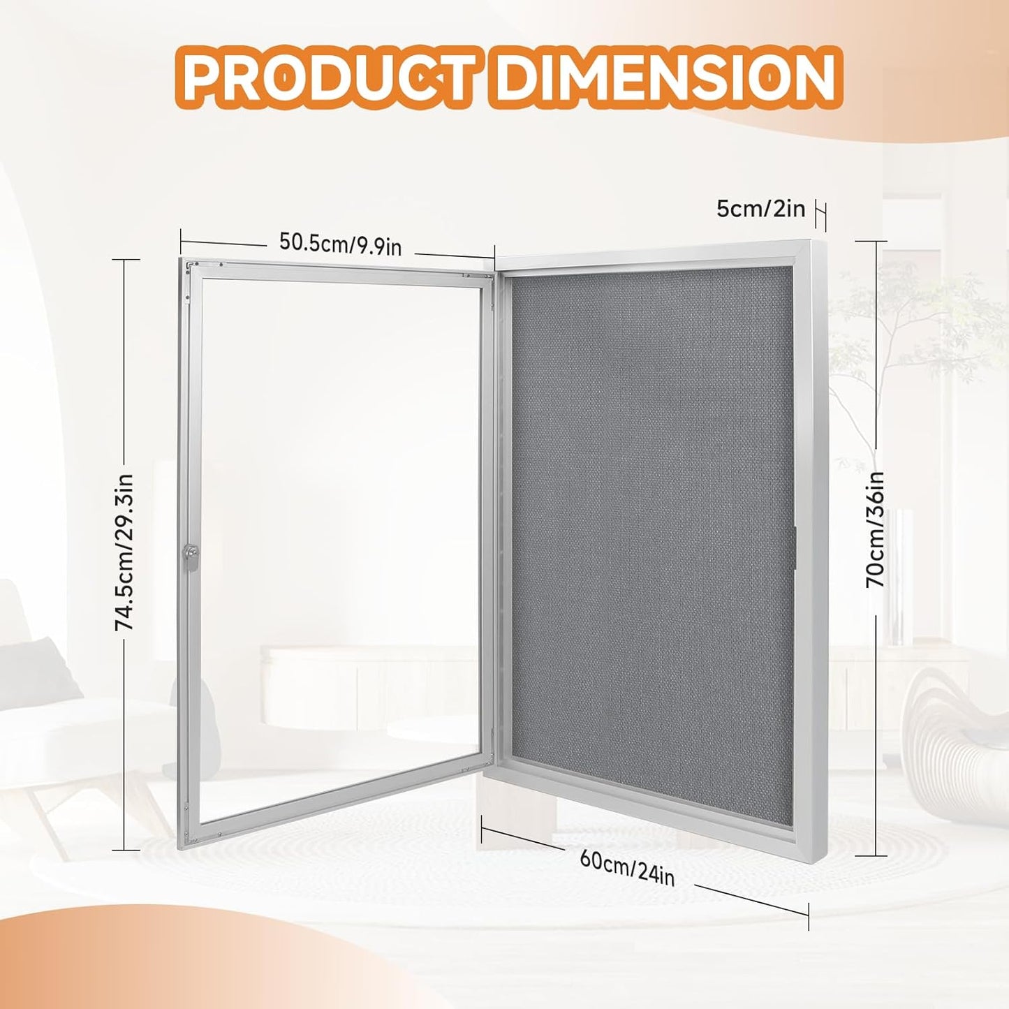 Enclosed Bulletin Board with Locking Door, Outdoor Bulletin Board Weatherproof, Lockable Display Case for Home, Office, and Community Use(23.6“L x 35.4" W Gray)