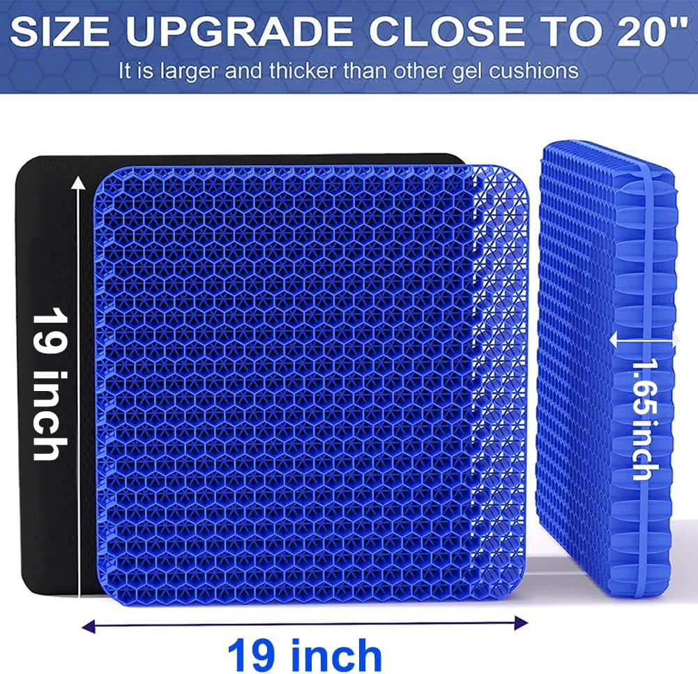 Gel Seat Cushion, 19x19inch Super Large Gel Cushion Pressure Pain Relief Seat Cushion for Long Sitting, Soft Breathable Gel Chair Pads for Home Office Wheelchair Car Seat (Blue)