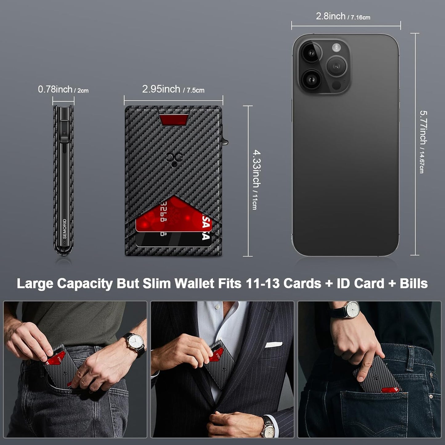 Wallet for Men Wallet with Slim Pop Up Card Holder for 12-14 Cards, RFID Blocking Bifold Minimalist Smart Wallet, Credit Card Holder with ID Window & Cash Slot, Compact Metal Card Case, Gifts for Men