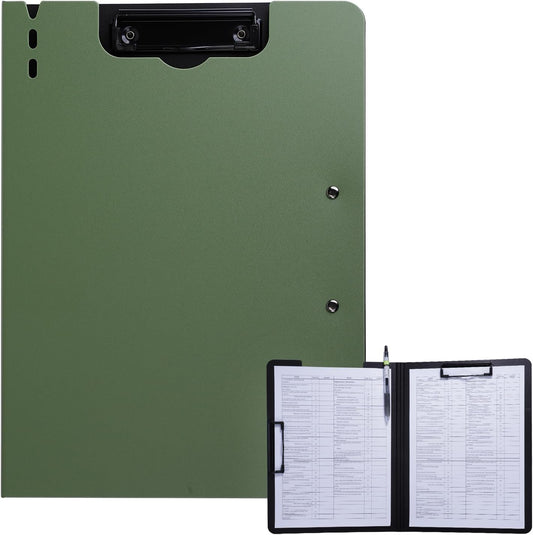 Clipboard Folder, A4 Foldable Clipboard with Horizontal and Vertical Double Metal Clips, 360 Degree Foldable Binder Clipboards with Pen Holder, File Cover Work Folder Clipboards, Green