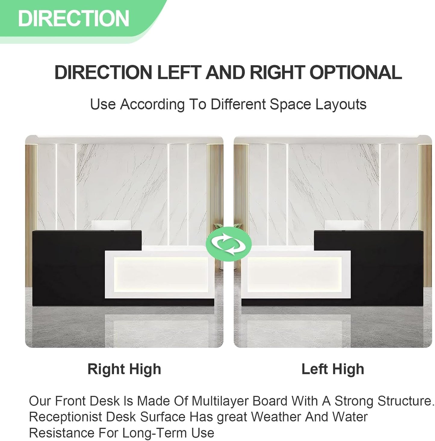 Modern Reception Desk with Counter and Drawer Office Front Desk with Cabinet Wooden Commercial Reception Table Checkout Counter for Retail Salon Lobby Black and White Left 79inch/200cm