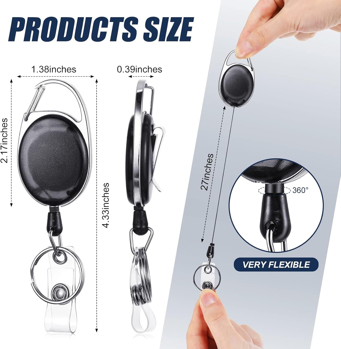 100 Pack Retractable Badge Reels Bulk Heavy Duty Badge Reel Holders with Carabiner Belt Clip and Keychain for Lanyard Card Nurse School Office Employee (Multi Color)