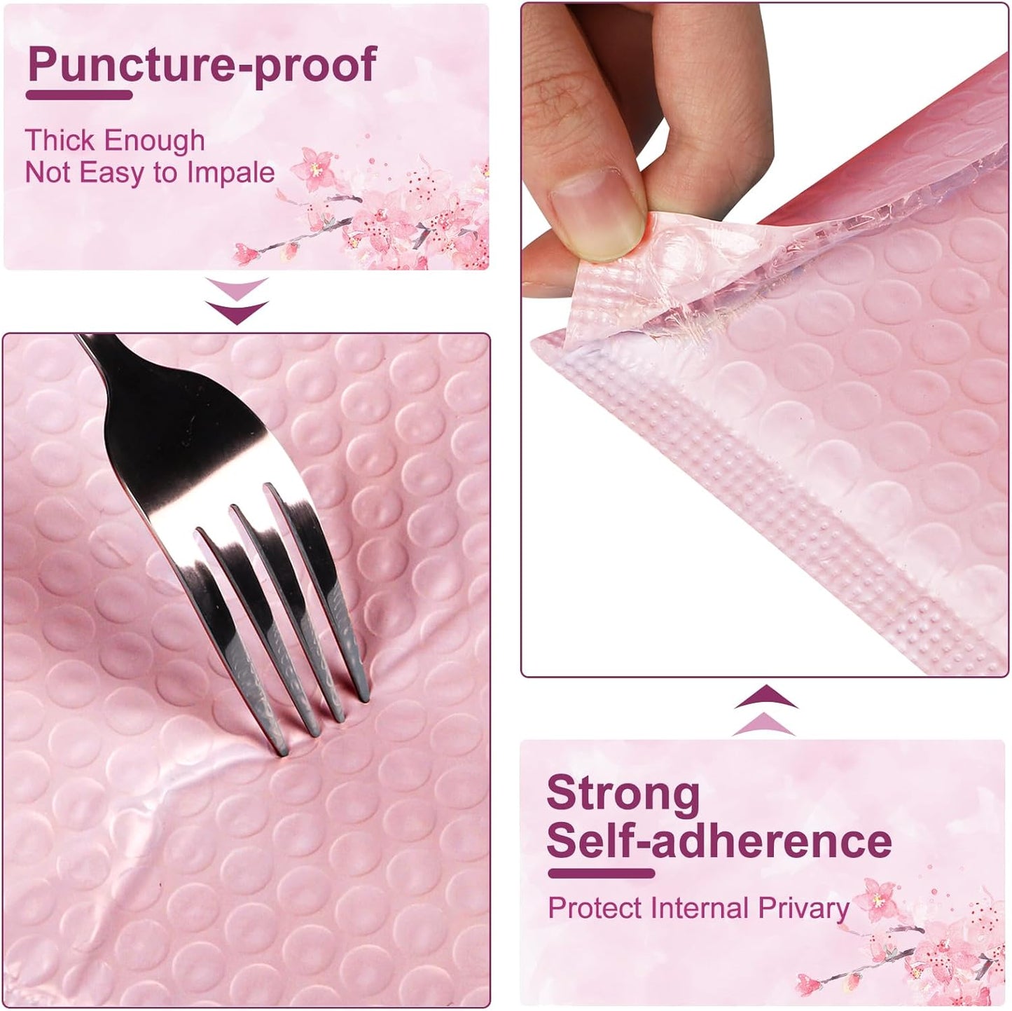 Poly Bubble Mailers 4x8 Padded Envelopes #000 50pcs, Self Seal Shipping Envelopes Padded Packaging for Small Business (Pink)