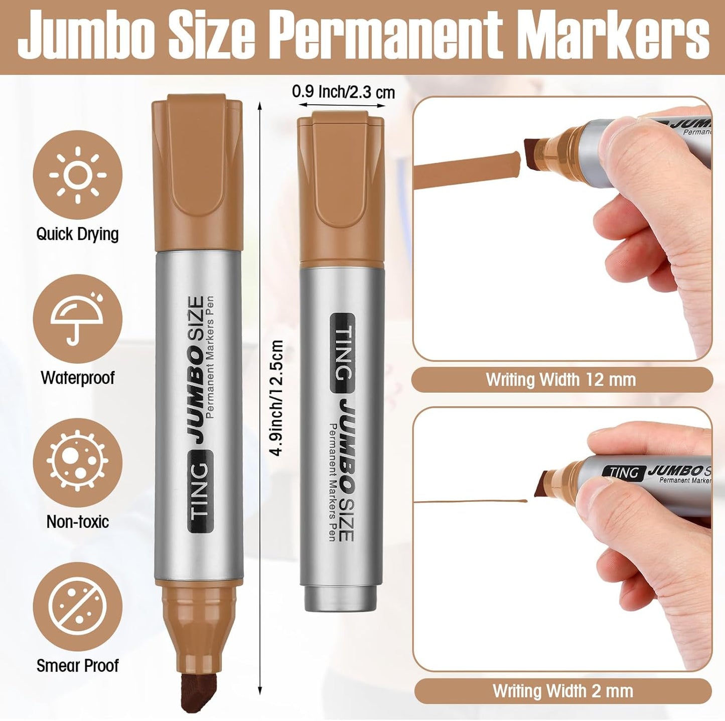 Fuutreo 10 Pack Jumbo Permanent Markers Bulk Large Chisel Tip Permanent Markers Quick Drying Waterproof Big Huge Poster Pens for Office, Logistics Company and More(Brown)