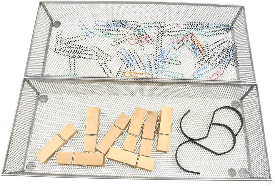 HAHIYO Stackable Mesh Tray Cup 15 x 6 x 2 inches Sturdy Container for Desk Drawer Organizer Collection for Home Office School kitchen Soft Foam Feet No Sharp Edges 1 Pack Silver