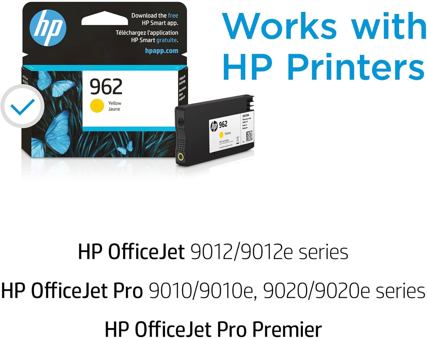 HP 962 Yellow Ink Cartridge | Works with HP OfficeJet 9010 Series, HP OfficeJet Pro 9010, 9020 Series | Eligible for Instant Ink | 3HZ98AN