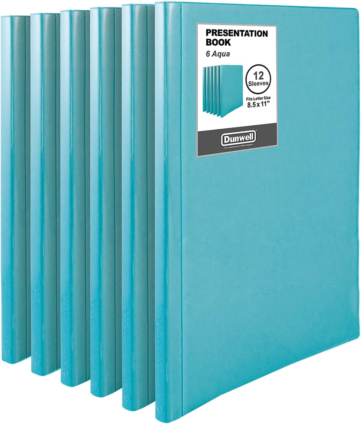 Dunwell Presentation Binder 12-Pocket, Displays 24 Pages, 8.5x11 Portfolio Binder with Plastic Sleeves, Storage and Organizer for Documents, Certificates, Projects, Photos (6 Pack, Aqua)