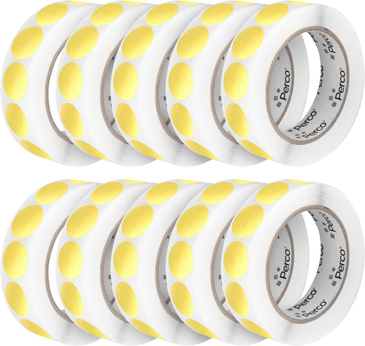 Perco Metallic Gold 1-Inch Perforated Circle Dot Sticker Labels — 10 Rolls, 10,000 Round Stickers — with Permanent Adhesive for Awards, Invitations, Events, Gift Packaging, Crafting — Made in USA
